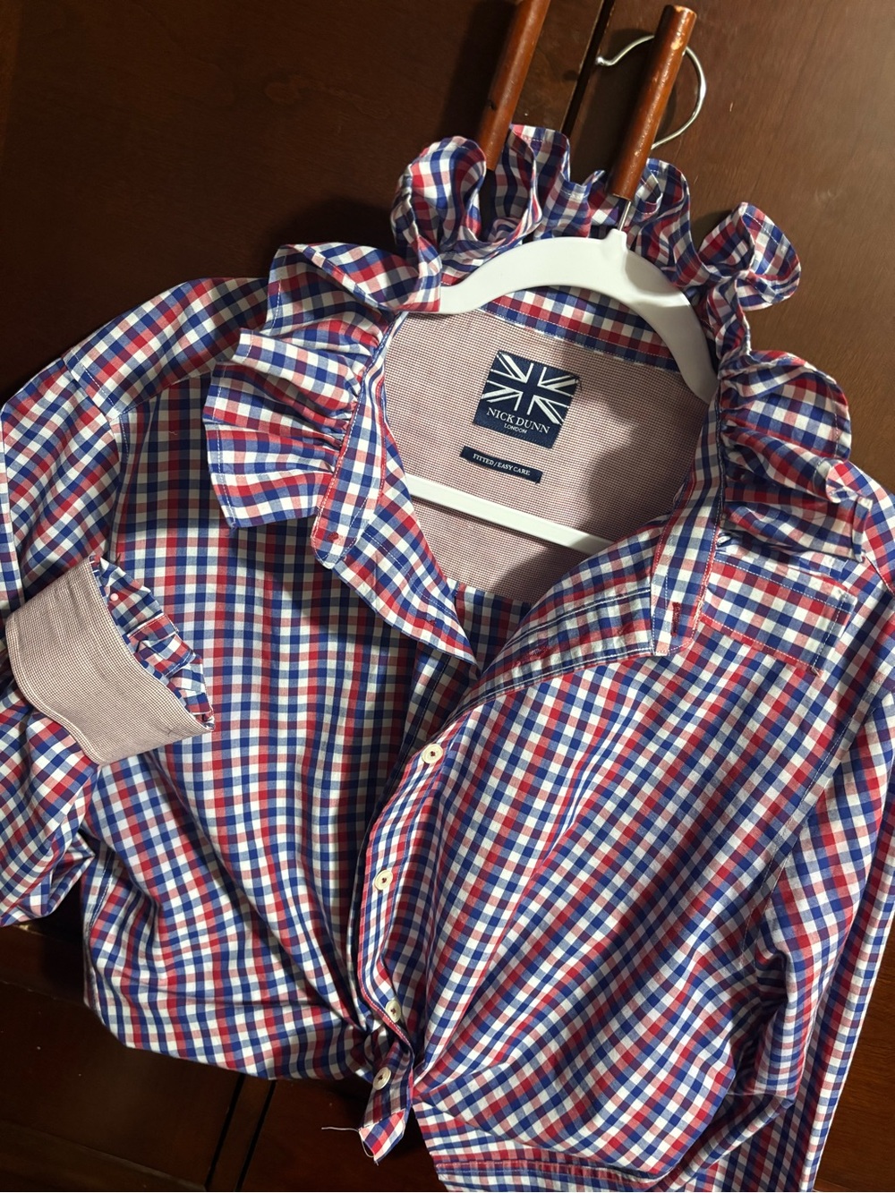 Upcycled/Reloved Nick Dunn Red & Blue Gingham Ruffle Shirt